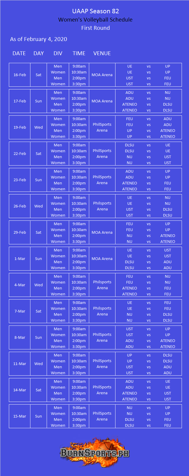 UAAP-Season-82-Volleyball-First-Round-Schedule - BurnSports.Ph